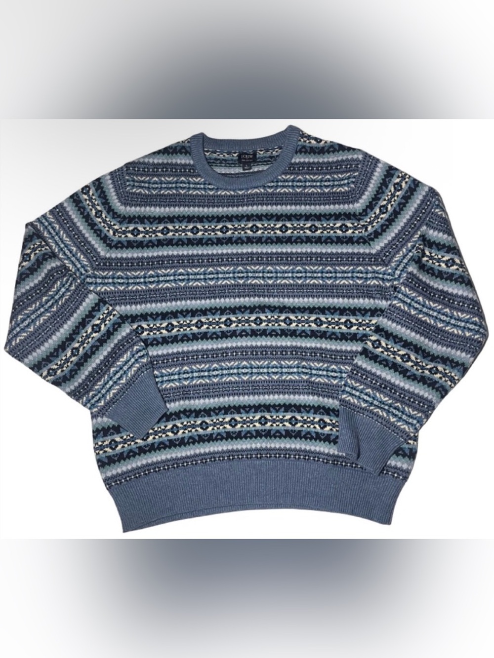 J. Crew Men’s L Fair Isle Knit Sweater Blue Multicolor 100% Cotton Holiday 2021